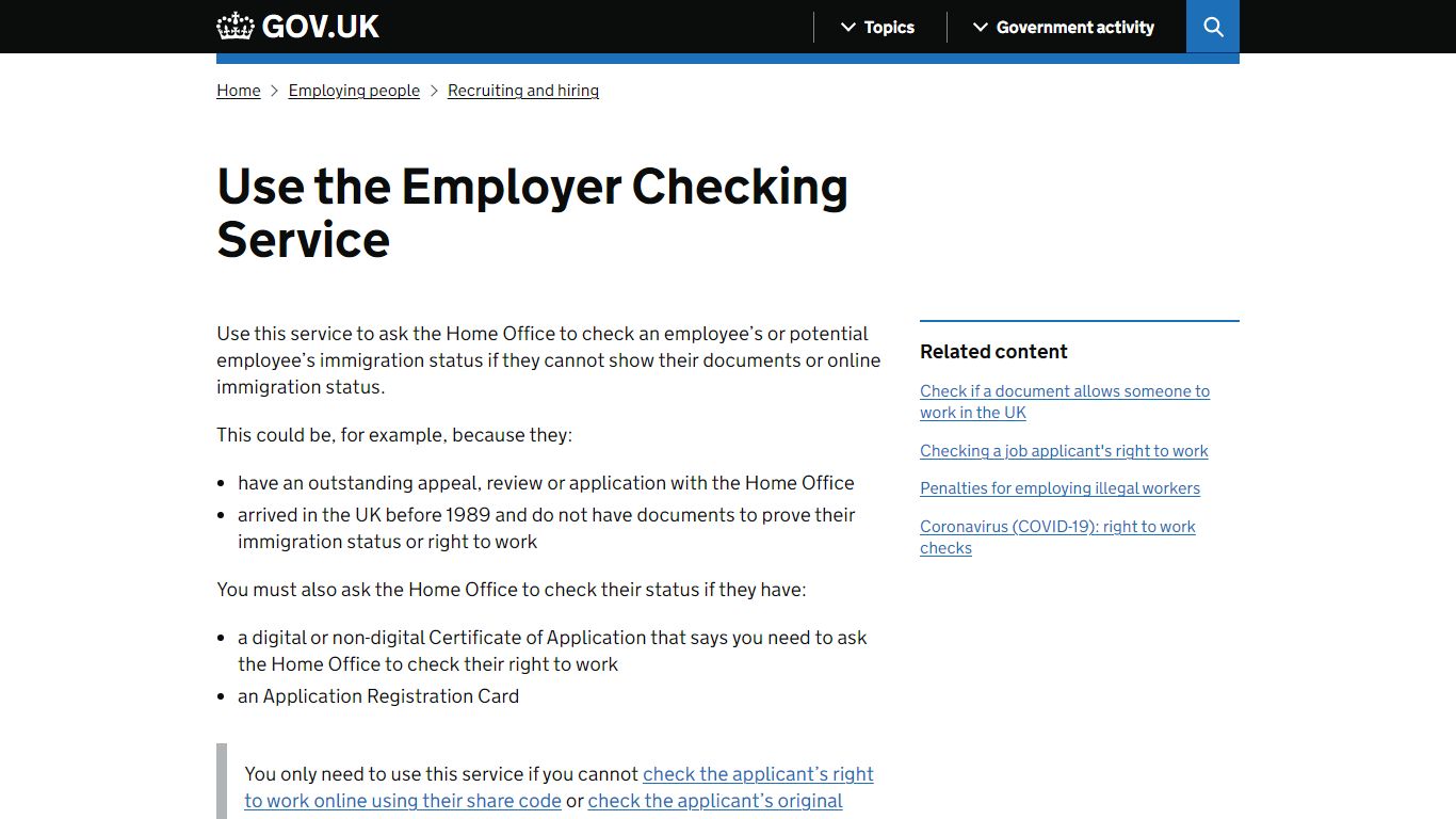 Use the Employer Checking Service - GOV.UK